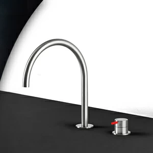 Кухонный смеситель сталь матовая с красной ручкой Kitchen Radomonte TKI32SCIL25