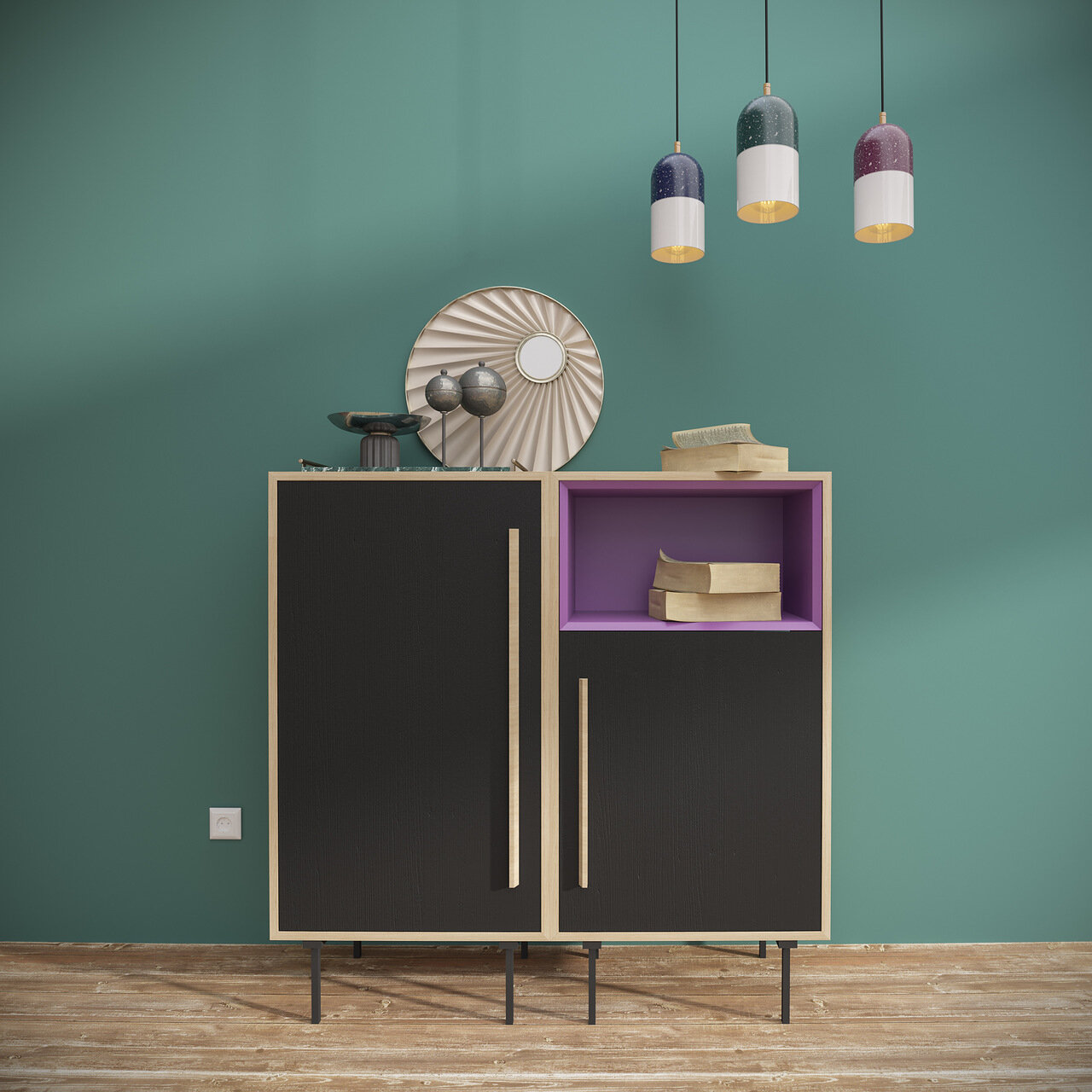 Тумба высокая деревянная 120х60 см фиолетовая Модуль-B BRAGIN DESIGN TUBE 00-3862382 Фиолетовый;черный - Вид №1