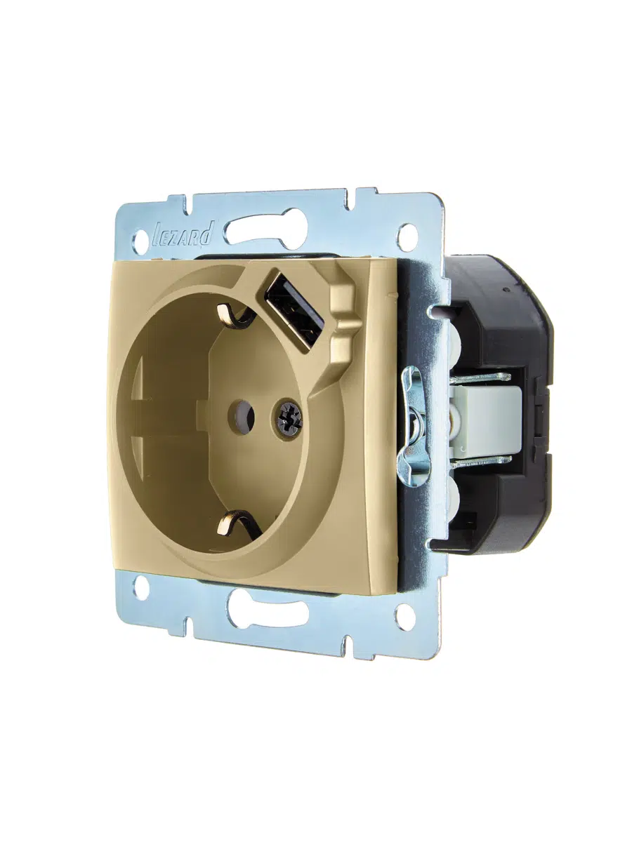 ASTI Розетка с/з + USB разъём золото механизм LEZARD 7081-3688-181