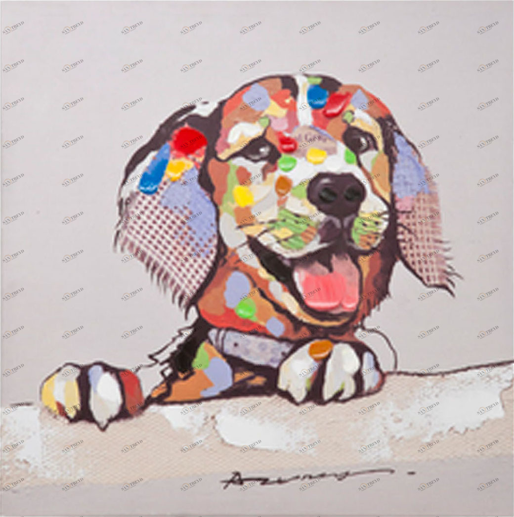 Картина на холсте 100х100 см "Собачья радость" EVENHOME КАРТИНЫ МАСЛОМ 129746 Бежевый;коричневый 