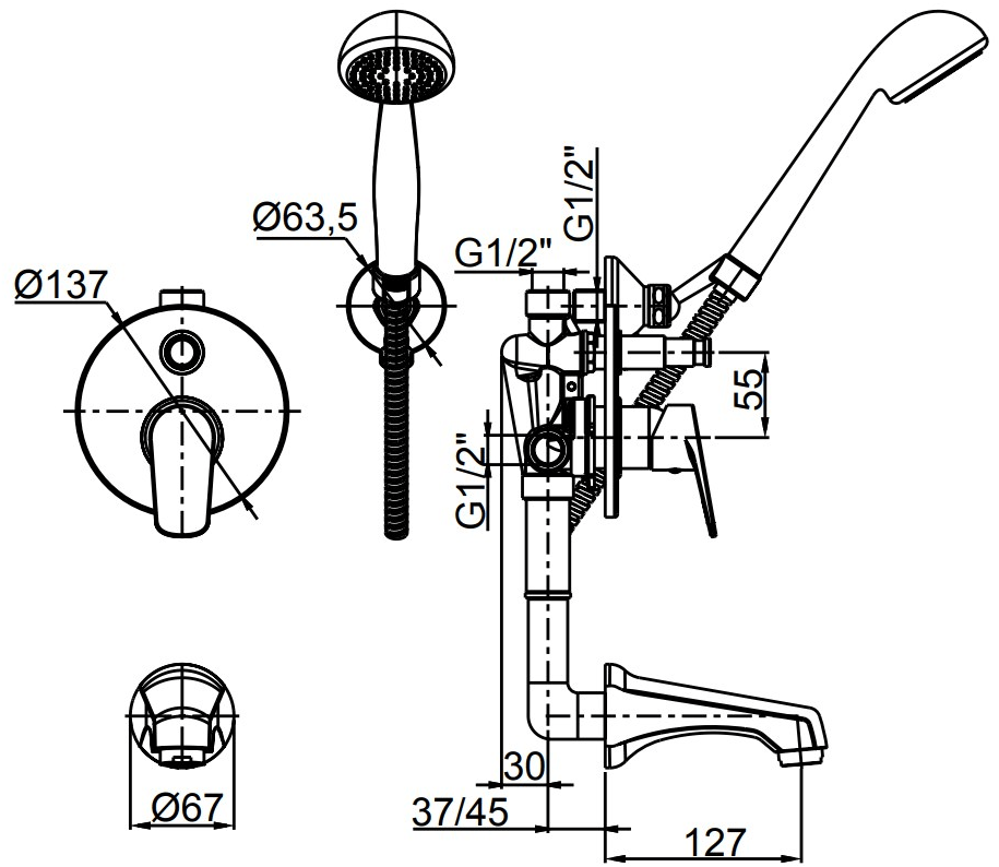Rubinetterie Frattini Смеситель для ванны, однорычажный, встроенный Espresso sun-id-1505147 - Вид №1