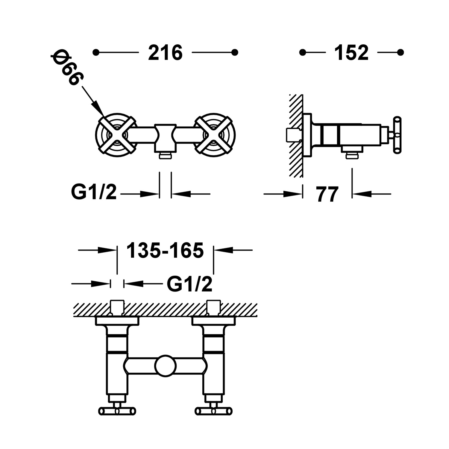 Смеситель для душа MONTBLANC настенный с двумя ручками-28316301 TRES Mont Blanc - Вид №1