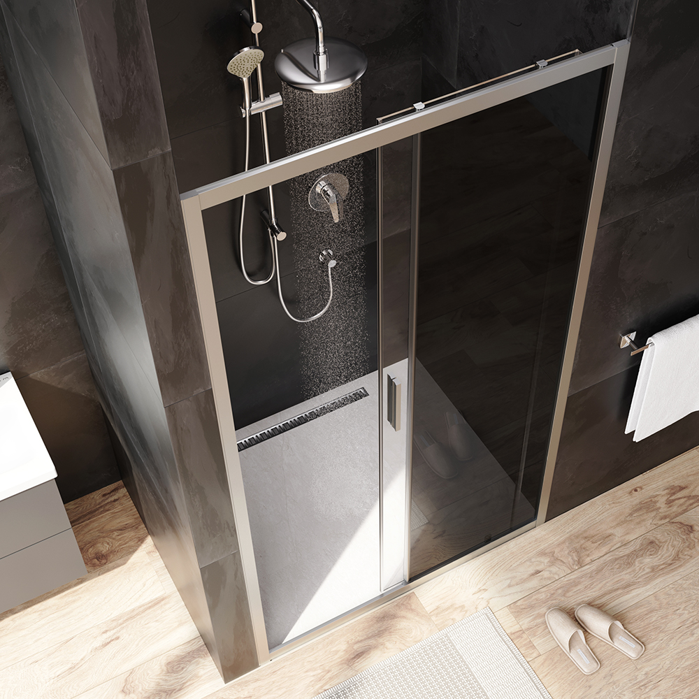 W90G-110-1-195MG Solo Дверь душевая 110х195 стекло тонированное профиль матовый хром AM.PM Gem - Вид №1