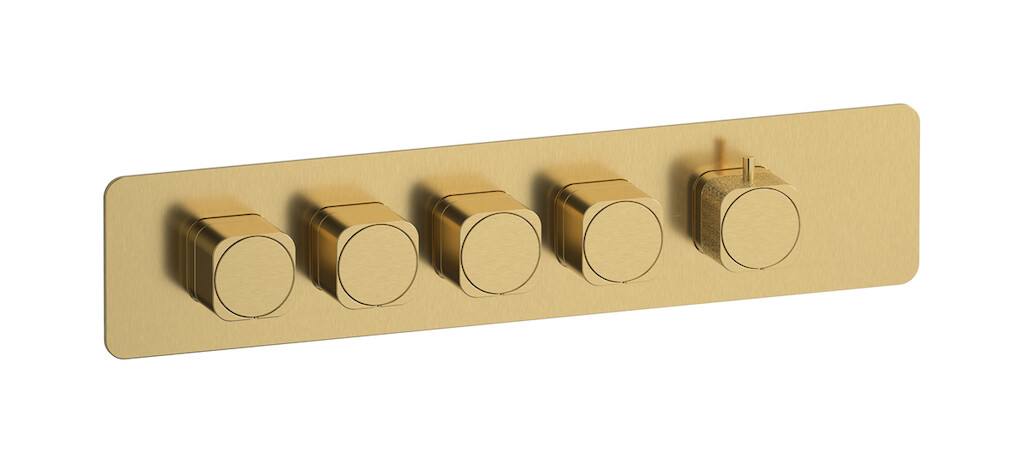 External part of thermostatic 4 ways, square plate, horizontal, Coral handle WE ARE IB eua426osneo_2 Brushed Gold Aqua