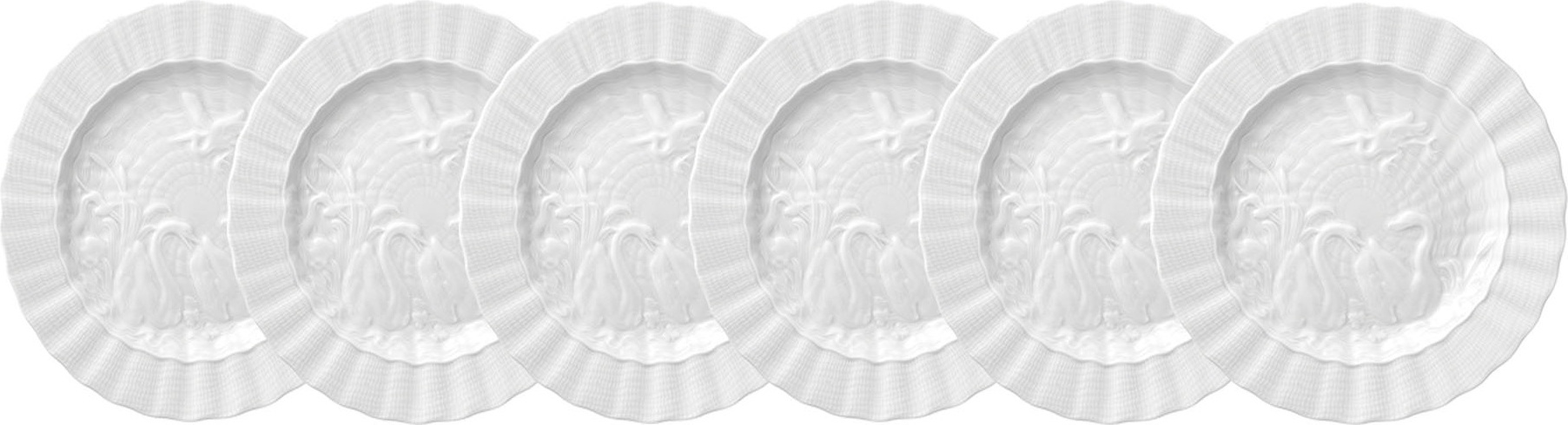 10664298 Meissen Набор из 6 тарелок обеденных 24,5см "Лебединый сервиз" (белый рельеф) Фарфор, Керамика 