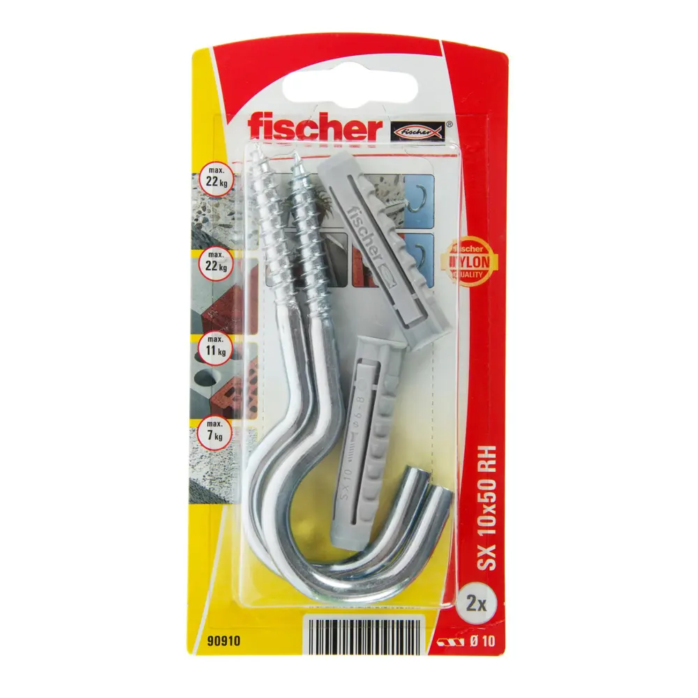 Дюбель для полнотелых материалов Fischer SX с крюком-полукольцом, 10x50 мм, нейлон, 2 шт. 12469877 STLM-2010402  - Вид №2