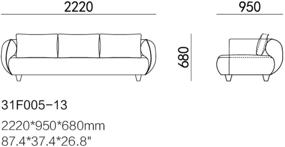 HC28 Cosmo Мягкий 3-х местный диван из ткани Round 31f005 - Вид №4
