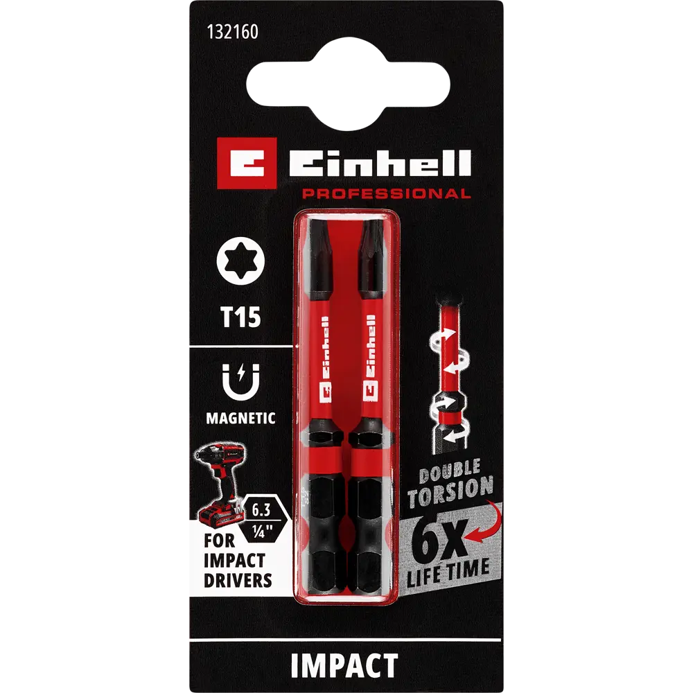 Бита ударная магнитная Einhell 132160 T15x60 мм, 2 шт STLM-2194191