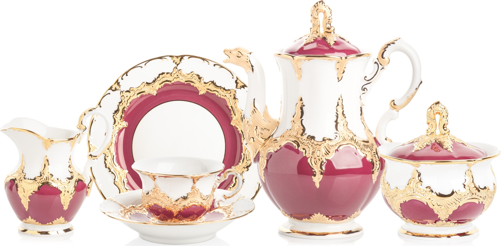 10538357 Meissen Сервиз кофейный 6/21 "Форма - Б" (пурпур) Фарфор 