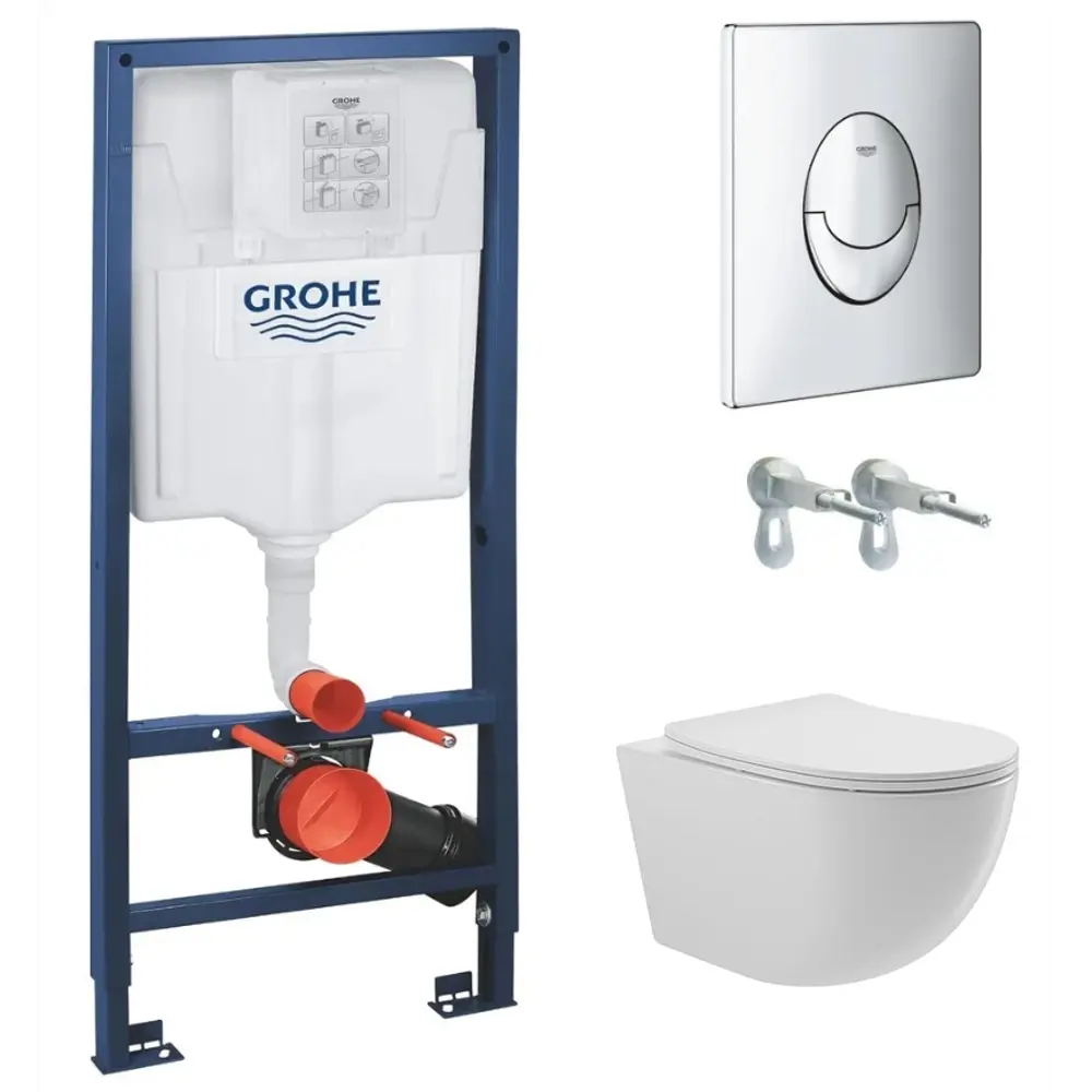 Комплект инсталляция и унитаз Grohe безободковый с микролифтом клавиша цвет хром 89435245 STLM-2028558 Rapid SL