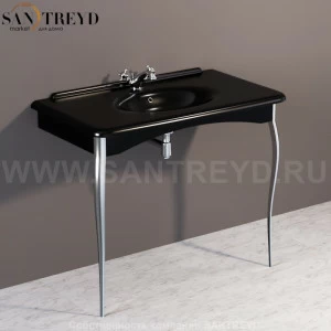 1049K4 Консоль 100*55 черная с 1 отверстием (3 отверстия по запросу)в комплекте с ногами из алюминия (хром). Retro