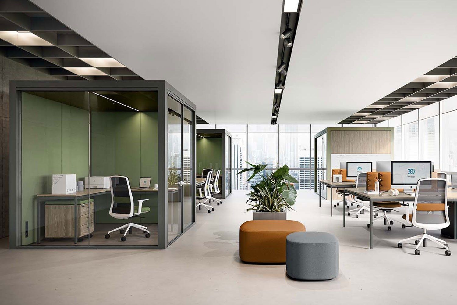 Многосторонняя акустическая офисная кабина со встроенным освещением Quadrifoglio Group дизайн-офис ARCH-00017904 - Вид №10