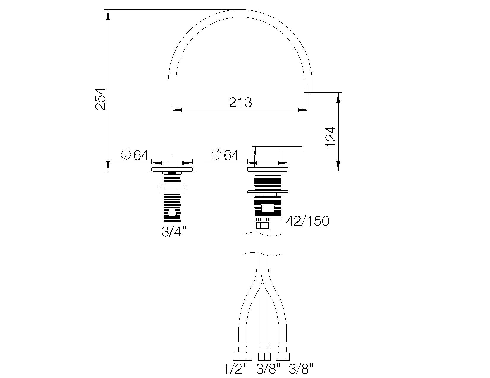 Смеситель для раковины с 2 отверстиями rvb ARCH-00025609 - Вид №1