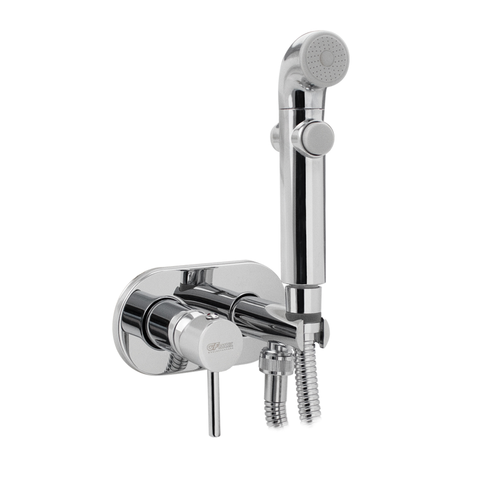 GFmark - Набор бидe гигиенический ВРЕЗНОЙ, шаровый кран для ГОРЯЧЕЙ и ХОЛОДНОЙ воды + лейка + шланг, код: 2062 