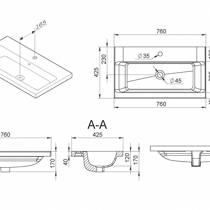 M90WCC0752WG Раковина мебельная керамическая 75 см встроенная цвет: белый глянец AM.PM Gem - Вид №2