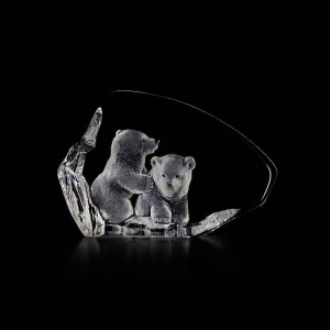 33714 Скульптура из прозрачного хрусталя "Полярные медвежата", 170/110 мм. Maleras