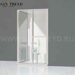 Effegibi H SMALL LO82020005 Комбинированная баня: хаммам и душ. Установка: в правый угол. Правая дверь. Мощность: 3 кВт макс. Размеры: длина 131 см, ширина 92 см. Отделка: матовый лакированный белый аллюминий и серый ламинат из керамогранита.