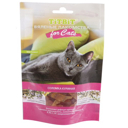 ПР0035383 Лакомство для кошек Вяленые Соломка куриная 50г TITBIT 