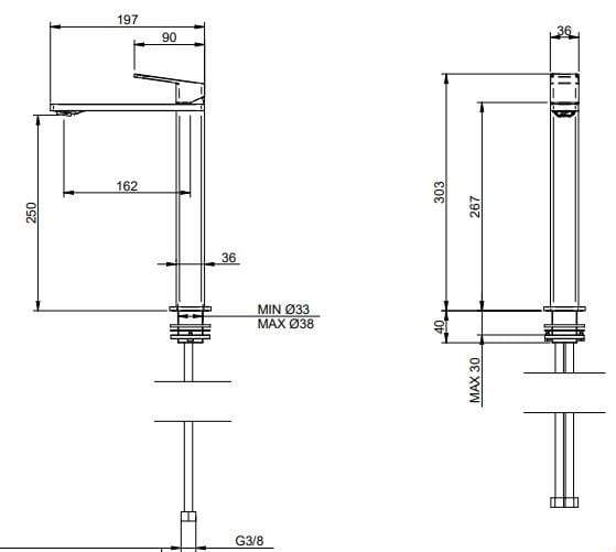 Смеситель для раковины из латуни с одним отверстием Rubinetterie Treemme PA36 ARCH-00062612 - Вид №2