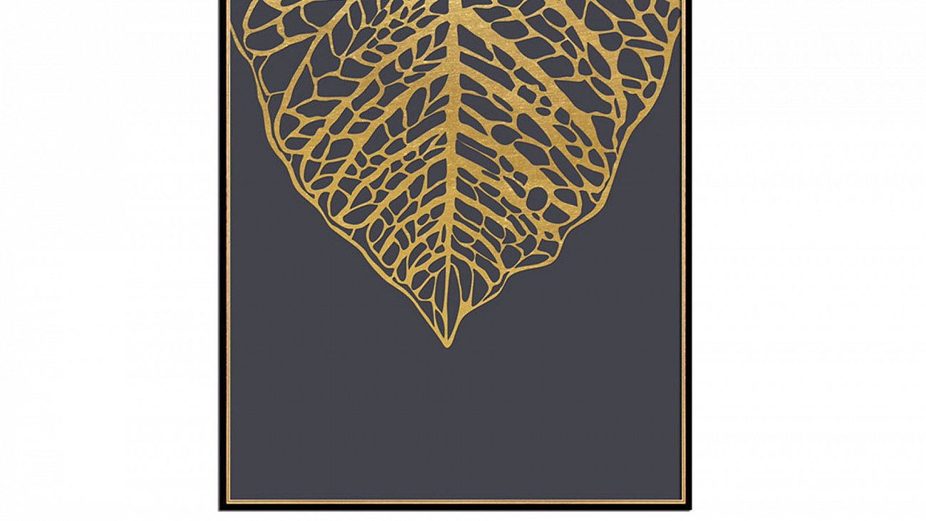 Постер прямоугольный на художественной бумаге 80х60 см "Золотой лист на черном" EVENHOME ДИЗАЙНЕРСКИЕ 00-3878762 Золото;черный  - Вид №1