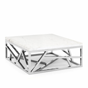 450109-19 ABHIKA КОФЕЙНЫЕ НАСТОЛЬНЫЕ ПАЛОЧКИ МРАМОР H40 100X100 WHITE/SILVER