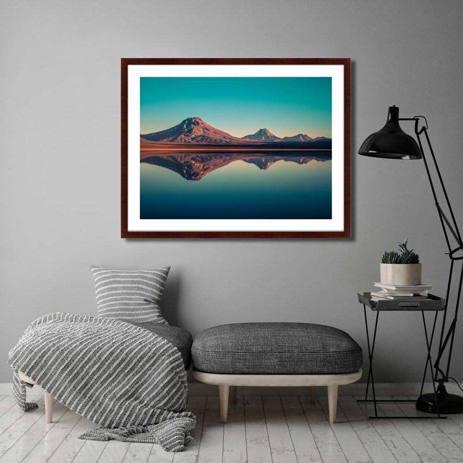 Арт-фотография в деревянной раме 78,5х100 см "Вулкан Агуас-Кальентес, Чили" КАРТИНЫ В КВАРТИРУ  264809 Белый;голубой;разноцветный  - Вид №2