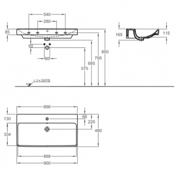 120590000 Подвесная раковина настенная прямоугольная Keramag  - Вид №1