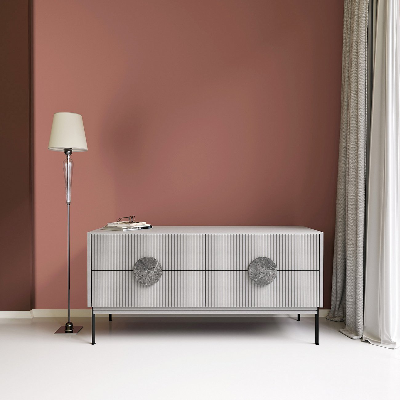 Комод низкий с четырьмя ящиками светло-серый Alto BRAGIN DESIGN ДИЗАЙНЕРСКИЕ, LIVING 00-3862448 Серый  - Вид №2