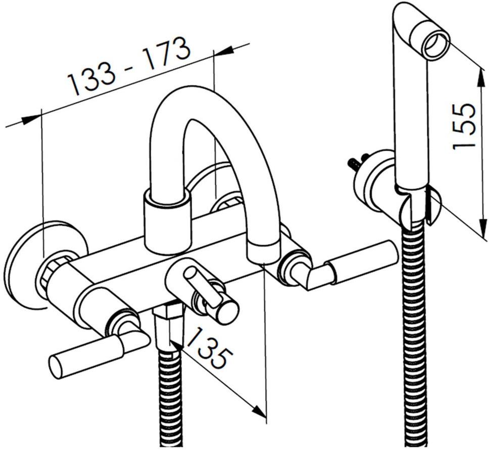 rvb Настенный комплект для ванны с ручным душем на 2 отверстия Cliff 4091.--.67 - Вид №1