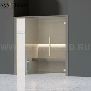 Effegibi ONEFILO H LO61010010 Хаммам. Установка: в нишу. Левая дверь. Мощность: 4,5 кВт макс. Размеры: длина 214 см, ширина 171 см. Отделка: матовый лакированный серый аллюминий и бежевый ламинат из керамогранита.