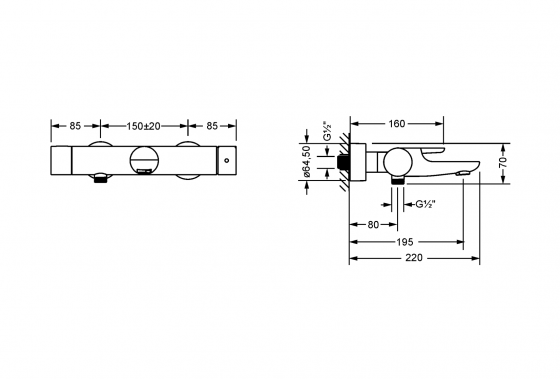Смеситель для ванны настенный без душевого гарнитура ½“ JOERGER Exalновинка 632.20.510.000 - Вид №1
