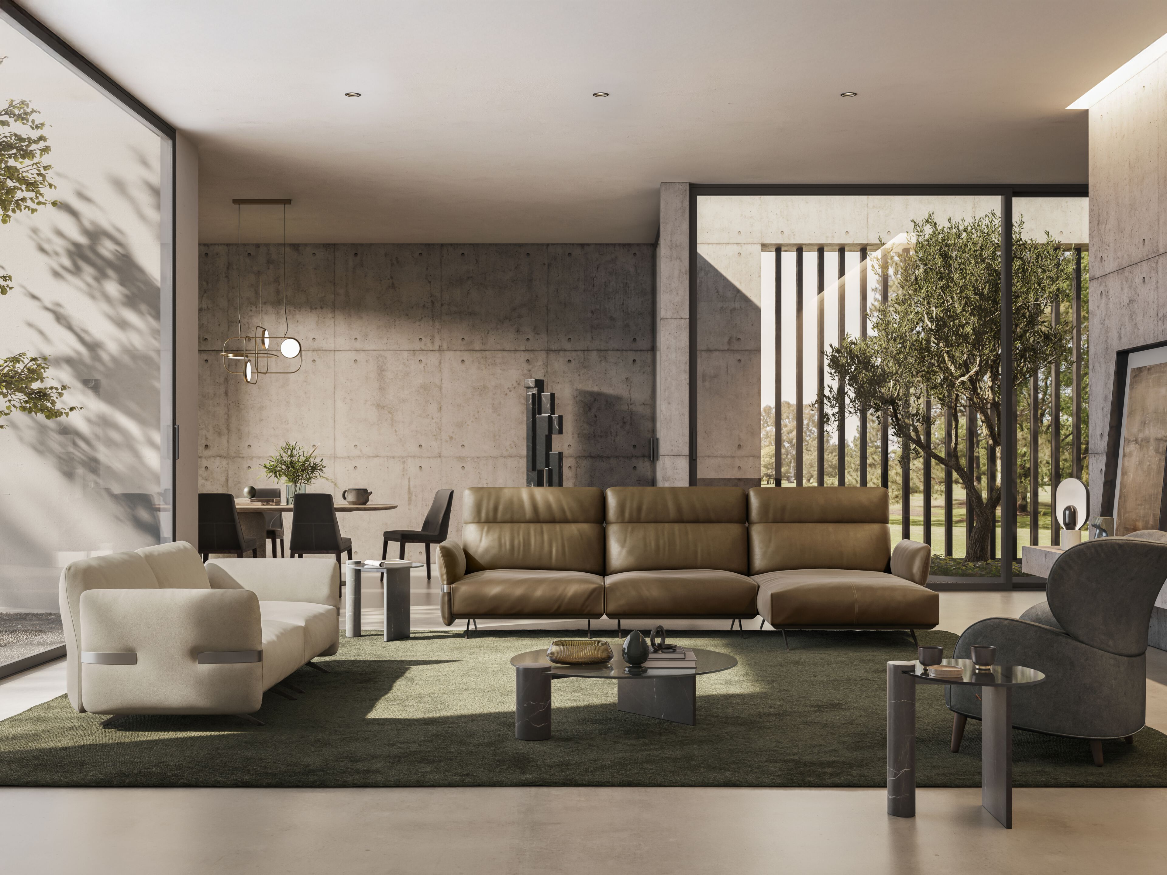 Кожаный диван с полуостровом Natuzzi Italia Solar ARCH-00108847 - Вид №1