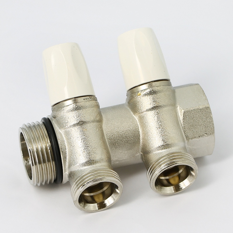 Коллектор НВ с вентилями никелированный Rautitan MX Rehau 1" x 2 вых 3/4"EK межосевое 40 мм 131644 - Вид №4