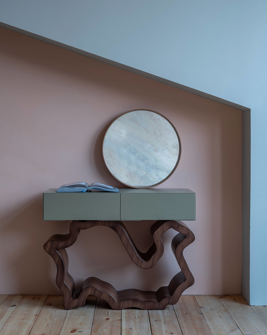 Консоль деревянная, орех с зелеными ящиками "Эскальер" от Odingeniy ODINGENIY  178416 Зеленый;коричневый  - Вид №13