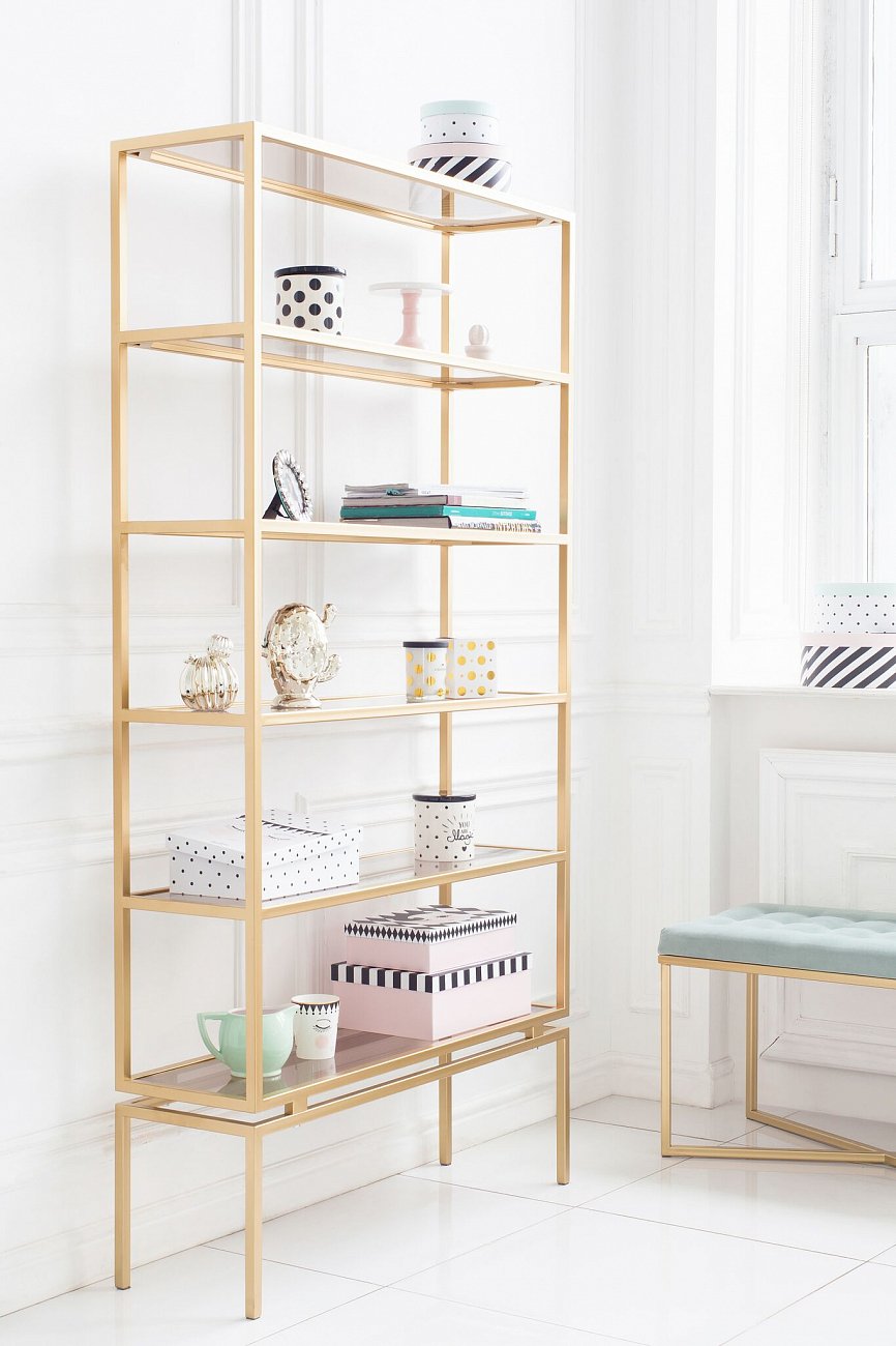 Стеллаж металлический бронза со стеклянными полками Feona FOR MISS  263950 Золото  - Вид №1