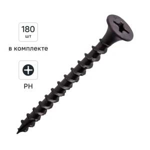 Шуруп по гипсокартону и дереву FASTNR потайной фосфатированный острый 3.5x45 мм 180 шт.