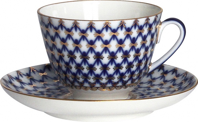 10547104 Императорский фарфоровый завод Чашка чайная с блюдцем "Кобальтовая сетка" "Весенняя Фарфор твердый 