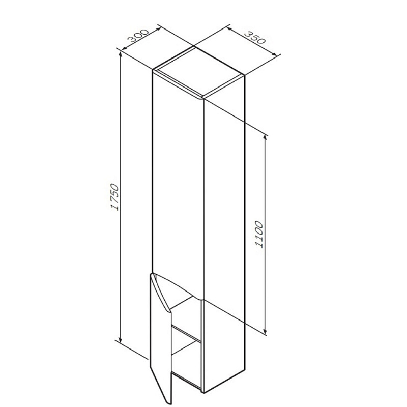 M80CHL0356WG шкаф-колонна подвесной левый 35 см двери белый глянец шт AM.PM Like - Вид №3
