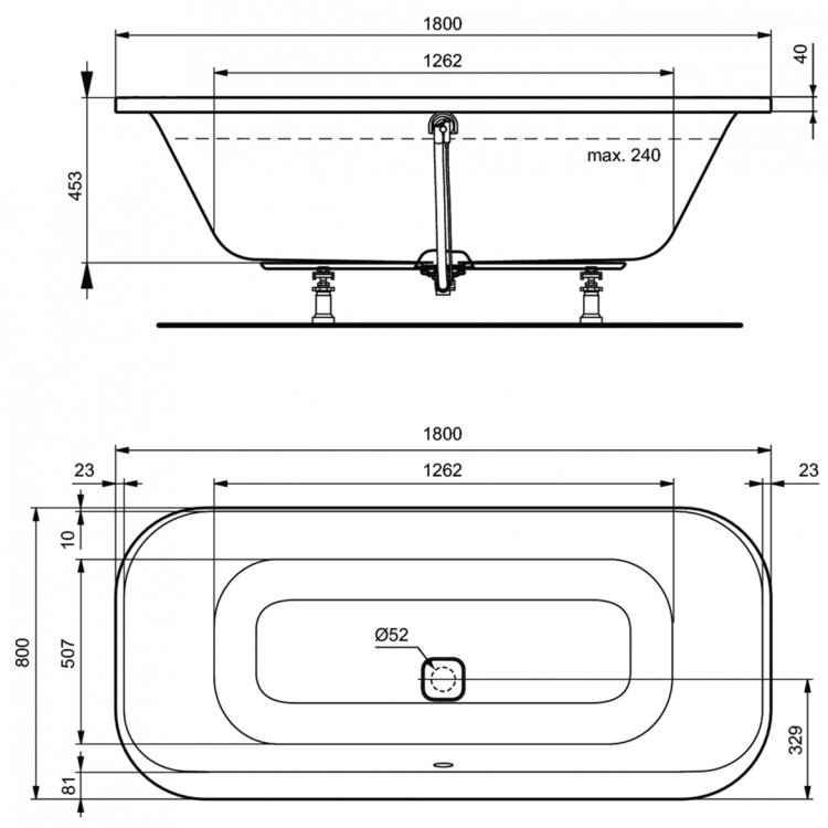 K747201 Овальная встраиваемая акриловая ванна 180X80 см Ideal Standard TONIC II - Вид №2