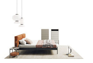 Деревянная двуспальная кровать со встроенными тумбочками