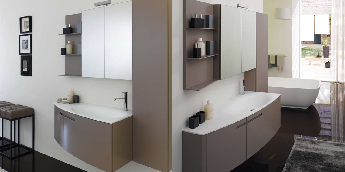 Комбинация ванной комнаты SY18 в отделке Corian/L35 Visone лак матов. MILLDUE SYMI SYMI18 - Вид №1