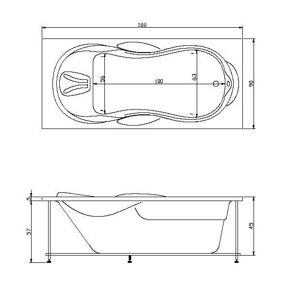 ФР-00002317 Ванна акриловая акватика атлантис 180 х 90 х 63 см Акватика Атлантис Santreyd - Вид №1