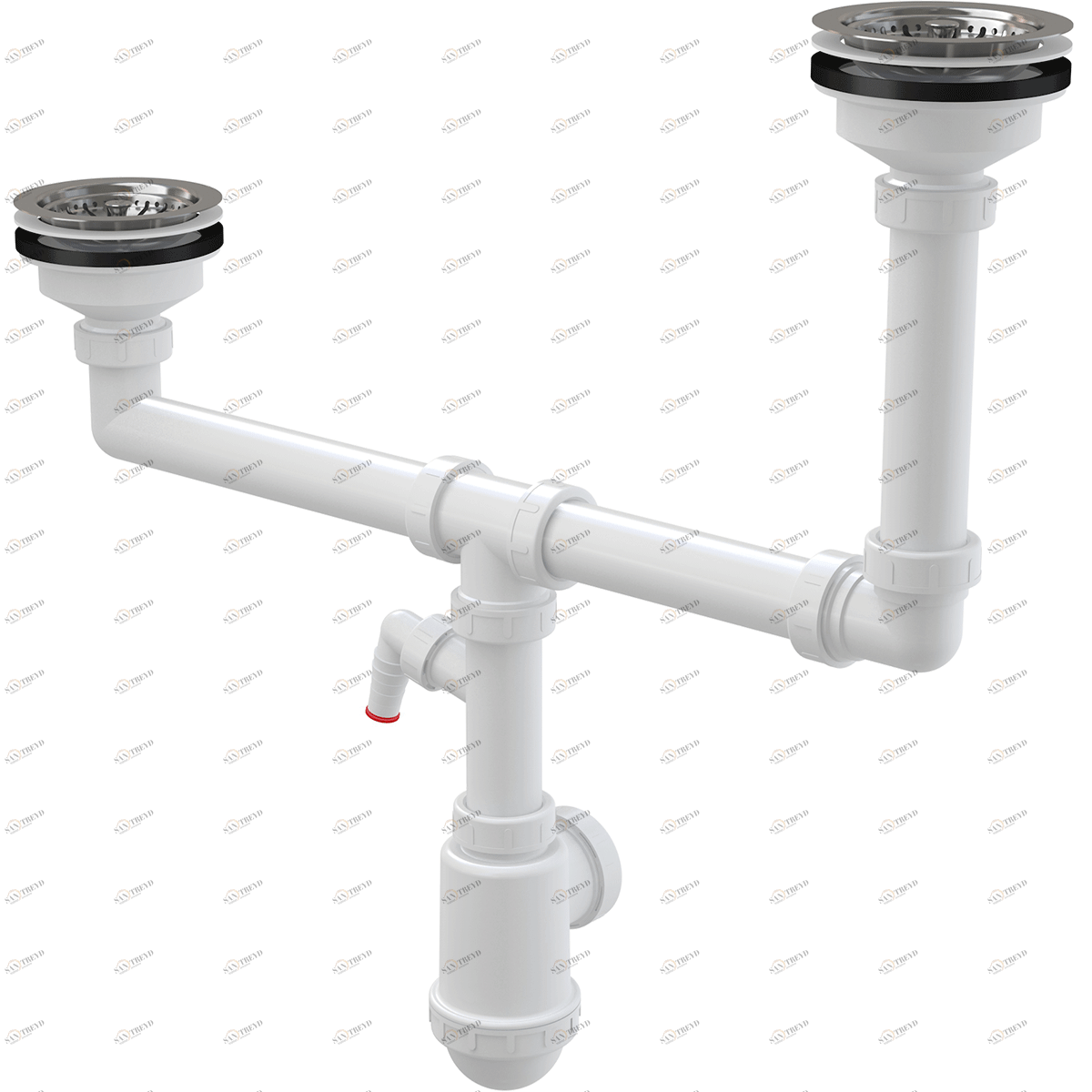Сифон для сдвоенной мойки с нержавеющими решетками DN115 двухуровневый и штуцером ALCAPLAST A454P