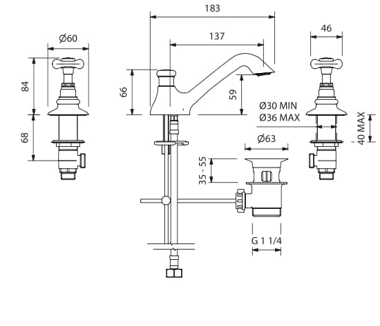 Смеситель для раковины с 3 отверстиями и отдельными розетками Park Avenue Джеймс ARCH-00129848 - Вид №2