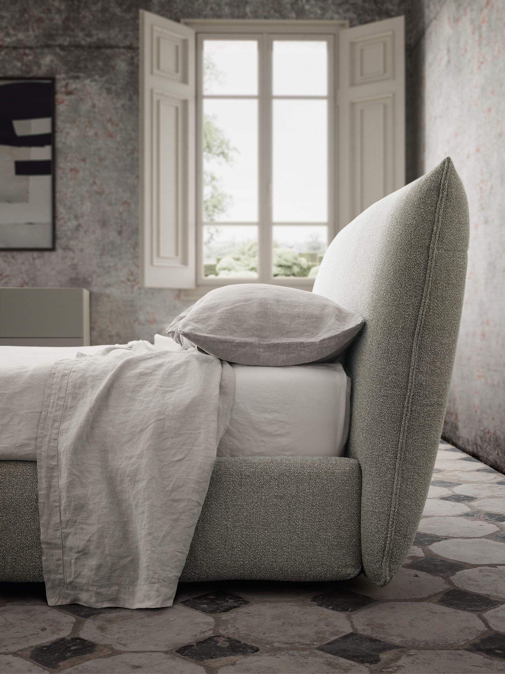 Двуспальная кровать из ткани с мягким изголовьем Caccaro TOFFEE ARCH-00110151 - Вид №4