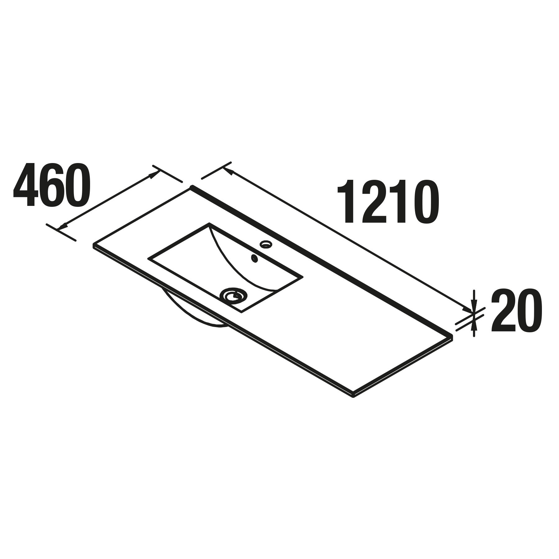 20747 SALGAR Раковина IBERIA 1210 тумба для хранения справа БЕЛЫЙ ФАРФОР 1210 x 20 x 460 мм  - Вид №1