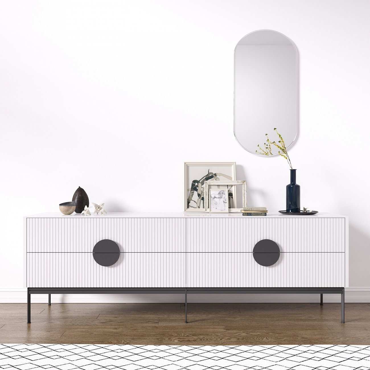Тумба под телевизор белая с ящиками и черными ножками Alto BRAGIN DESIGN LIVING 00-3974637 Белый - Вид №1