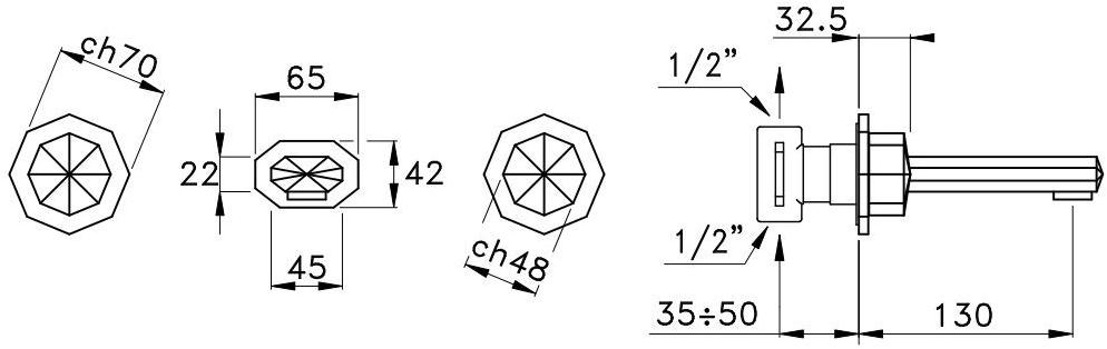 RUBINETTERIE STELLA Смеситель для ванны настенный на 3 отверстия Firenze 3250tr - Вид №2
