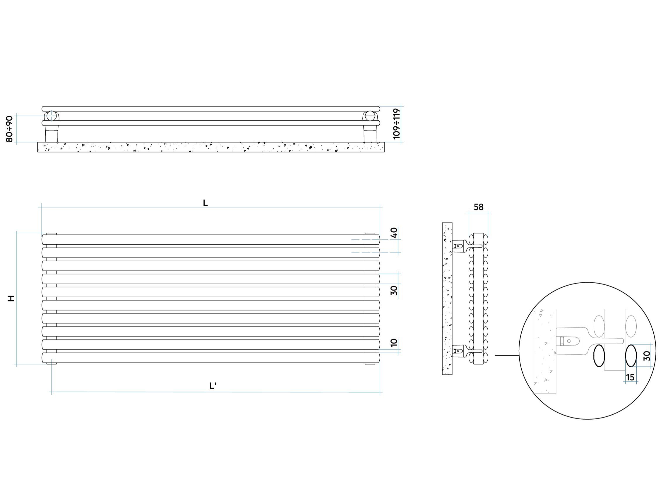 Стальной горизонтальный мебельный радиатор с эллиптическими трубчатыми элементами Irsap Ellipsis ARCH-00062617 - Вид №2
