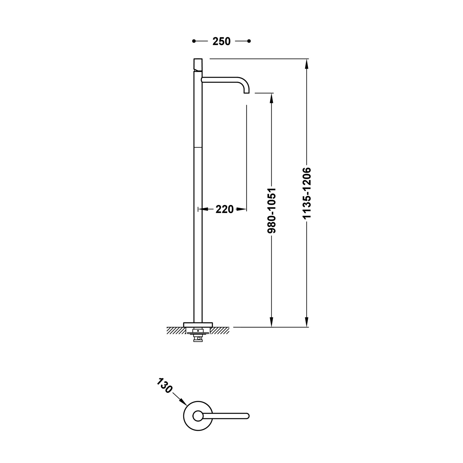РАБОЧИЙ смеситель для умывальника с одной ручкой и напольной подачей воды-26285306AC TRES  - Вид №1